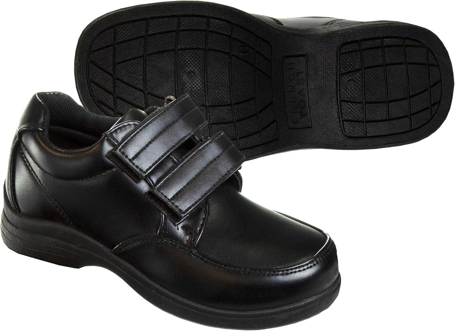 French Toast Boys Shoes – Kids Oxford School Uniform Loafer Church Dress Shoes Slip-On Faux-Leather (Toddler-Big Kid) (Black)(Black Double Starp)