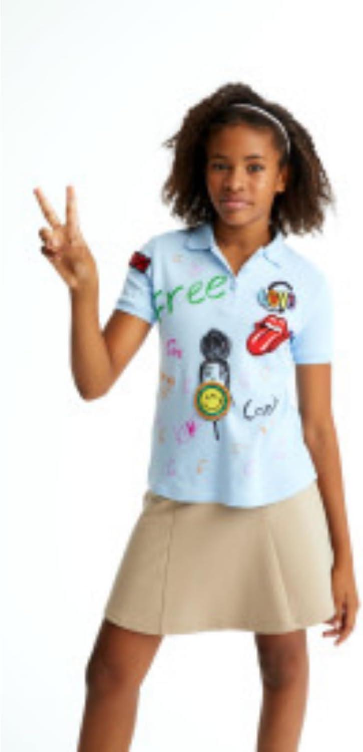 French Toast Girls Stretch Contrast Waistband Scooter School Uniform Skirt(Khaki)