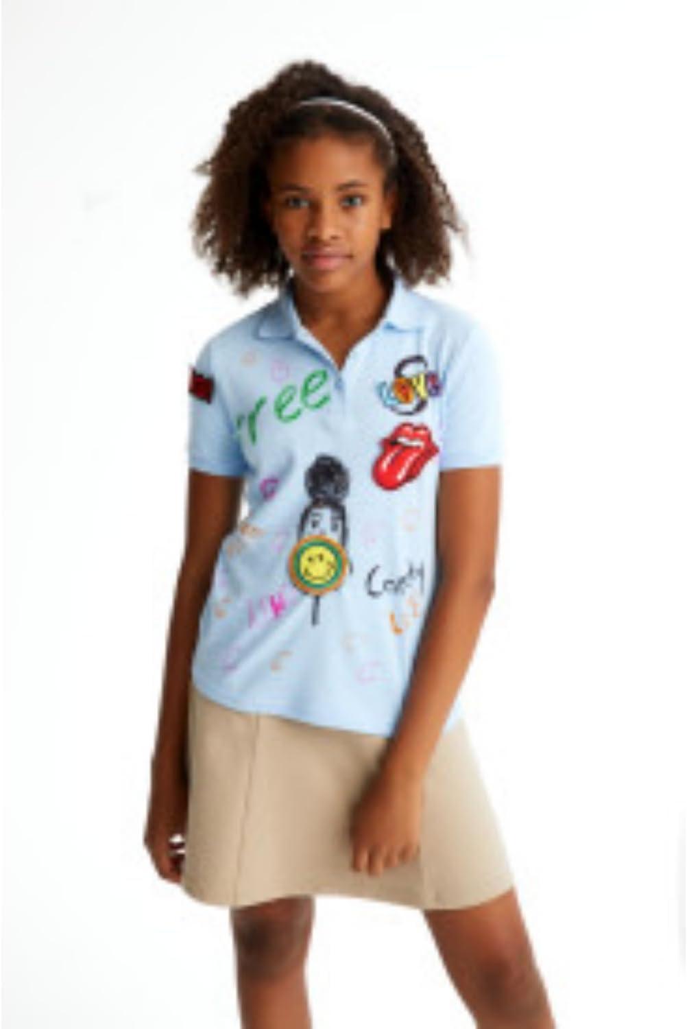 French Toast Girls Stretch Contrast Waistband Scooter School Uniform Skirt(Khaki)