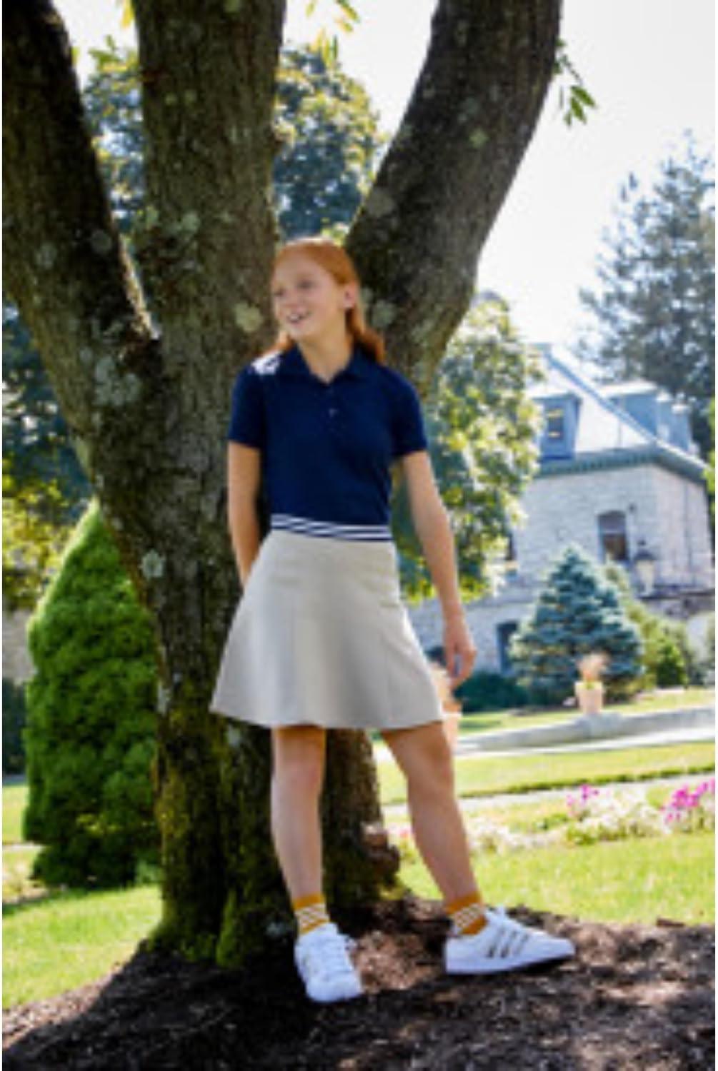 French Toast Girls Stretch Contrast Waistband Scooter School Uniform Skirt(Khaki)