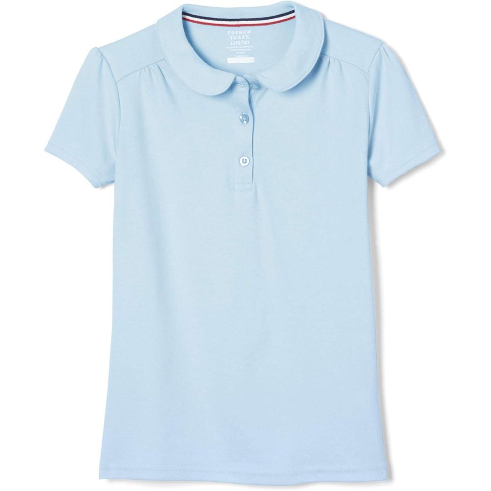French Toast Toddler Girls Short Sleeve Peter Pan Collar Polo(Light Blue)