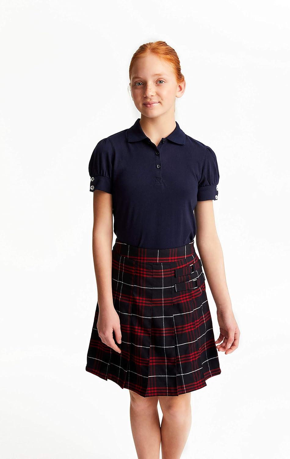 French Toast Girls’ Plaid Adjustable Waist Pleated-Front Two-tab Scooter(Navy & Red Plaid)