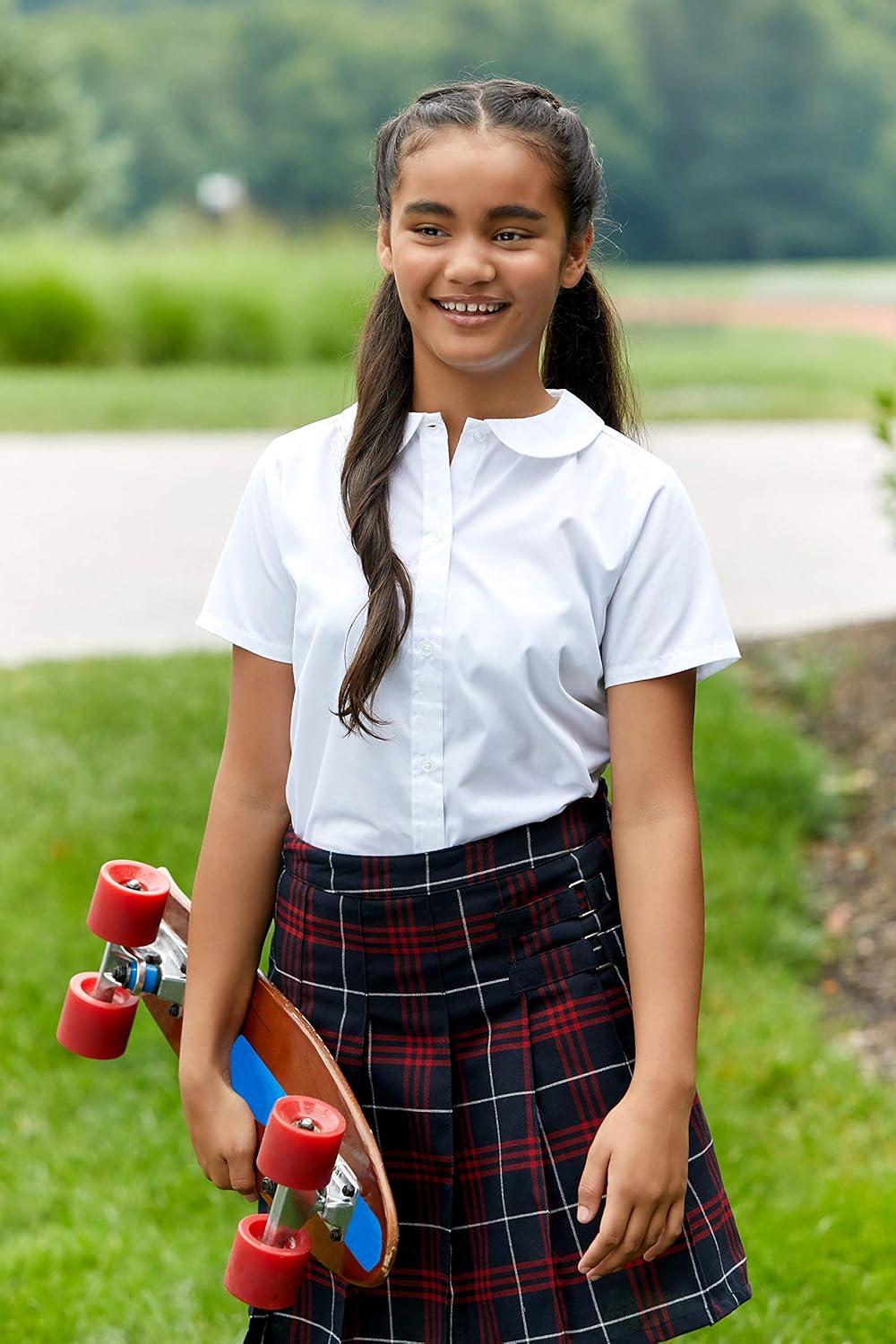 French Toast Girls’ Plaid Adjustable Waist Pleated-Front Two-tab Scooter(Navy & Red Plaid)