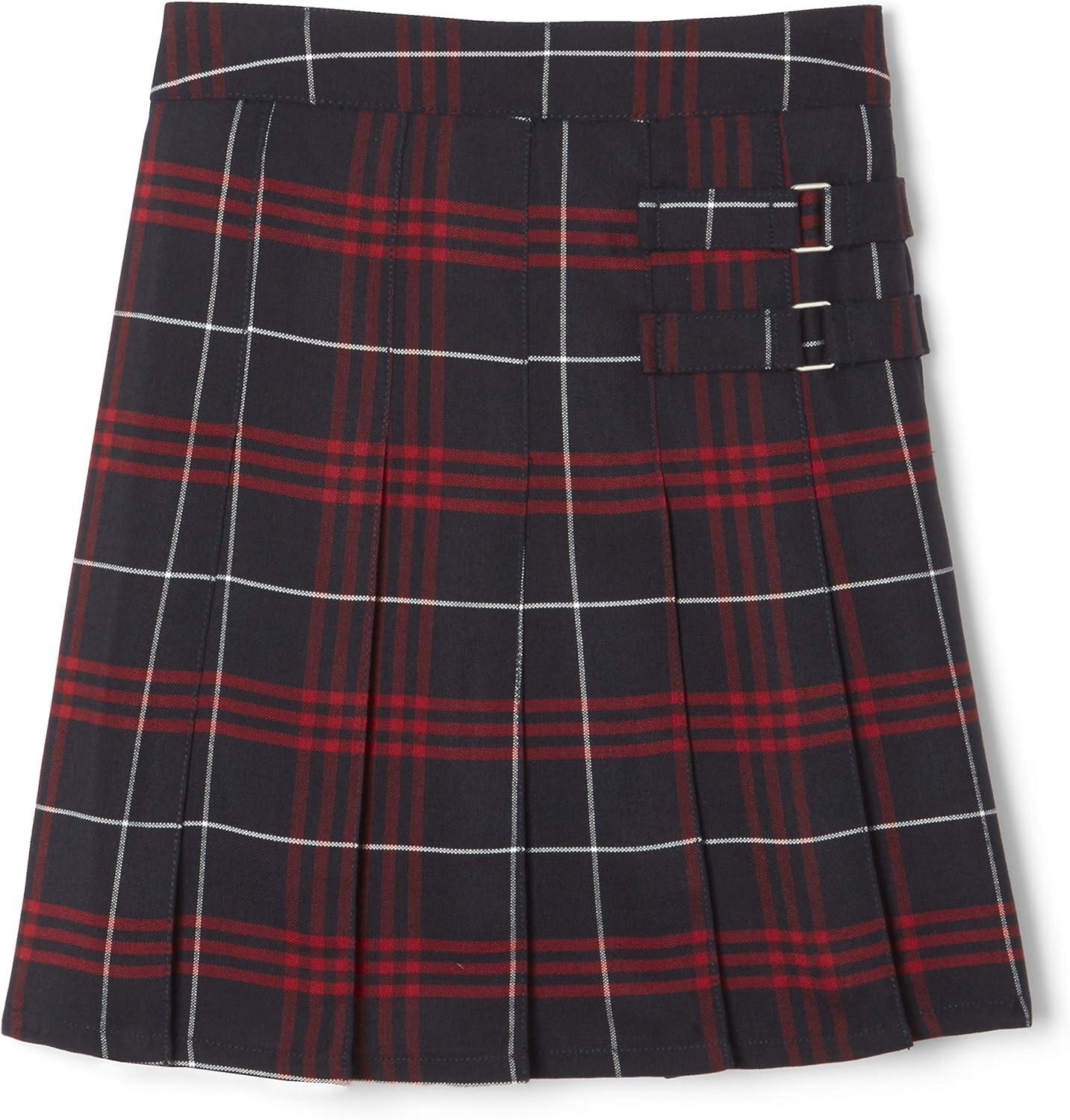 French Toast Girls’ Plaid Adjustable Waist Pleated-Front Two-tab Scooter(Navy & Red Plaid)