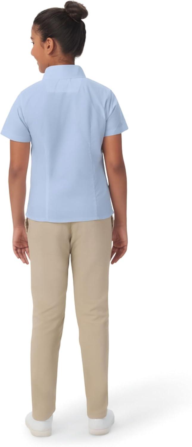 French Toast Girls’ Fitted Short Sleeve Wrinkle-Resistant Blouse(Light Blue)