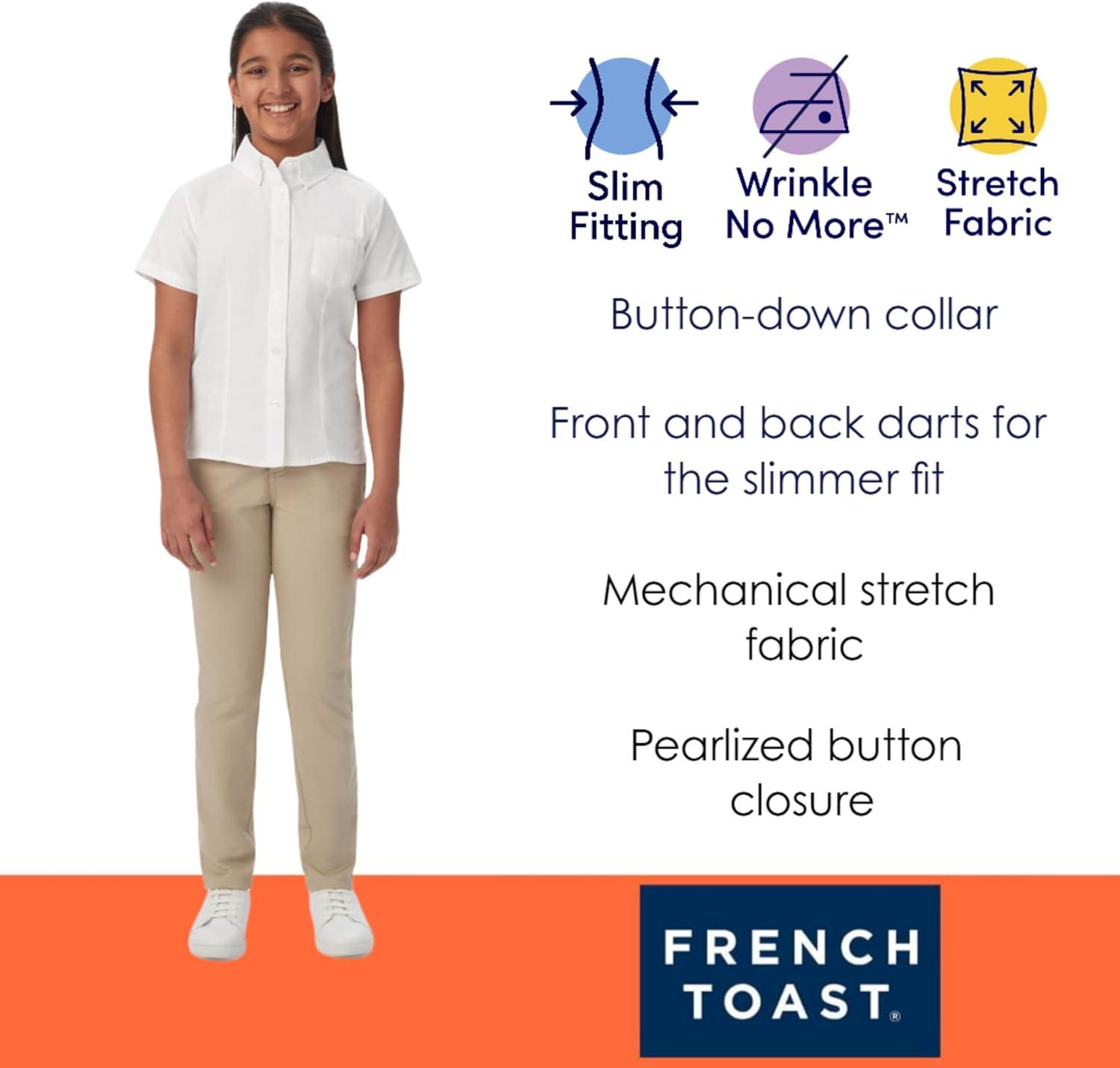 French Toast Girls’ Fitted Short Sleeve Wrinkle-Resistant Blouse(Light Blue)