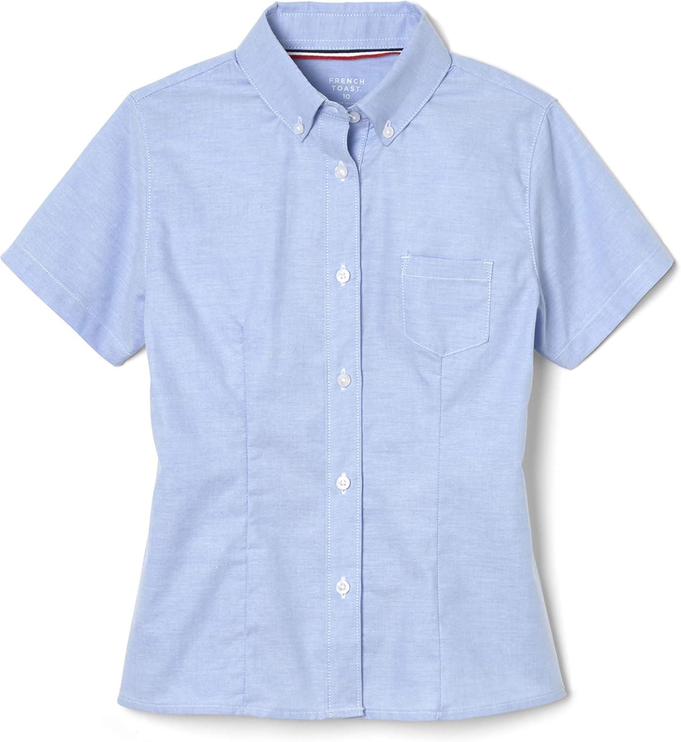 French Toast Girls’ Fitted Short Sleeve Wrinkle-Resistant Blouse(Light Blue)