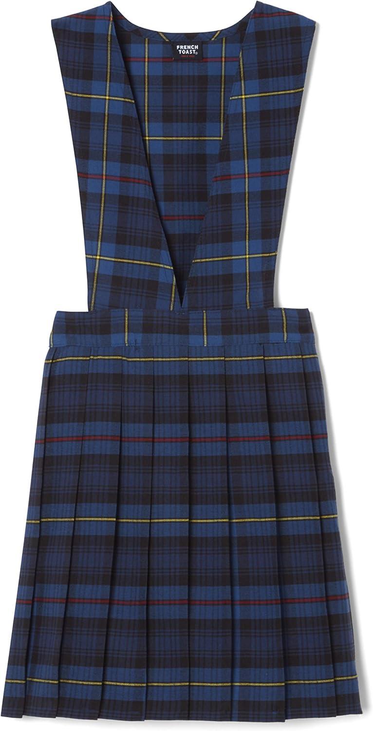 French Toast girls V-neck Jumper(Blue & Red Plaid)