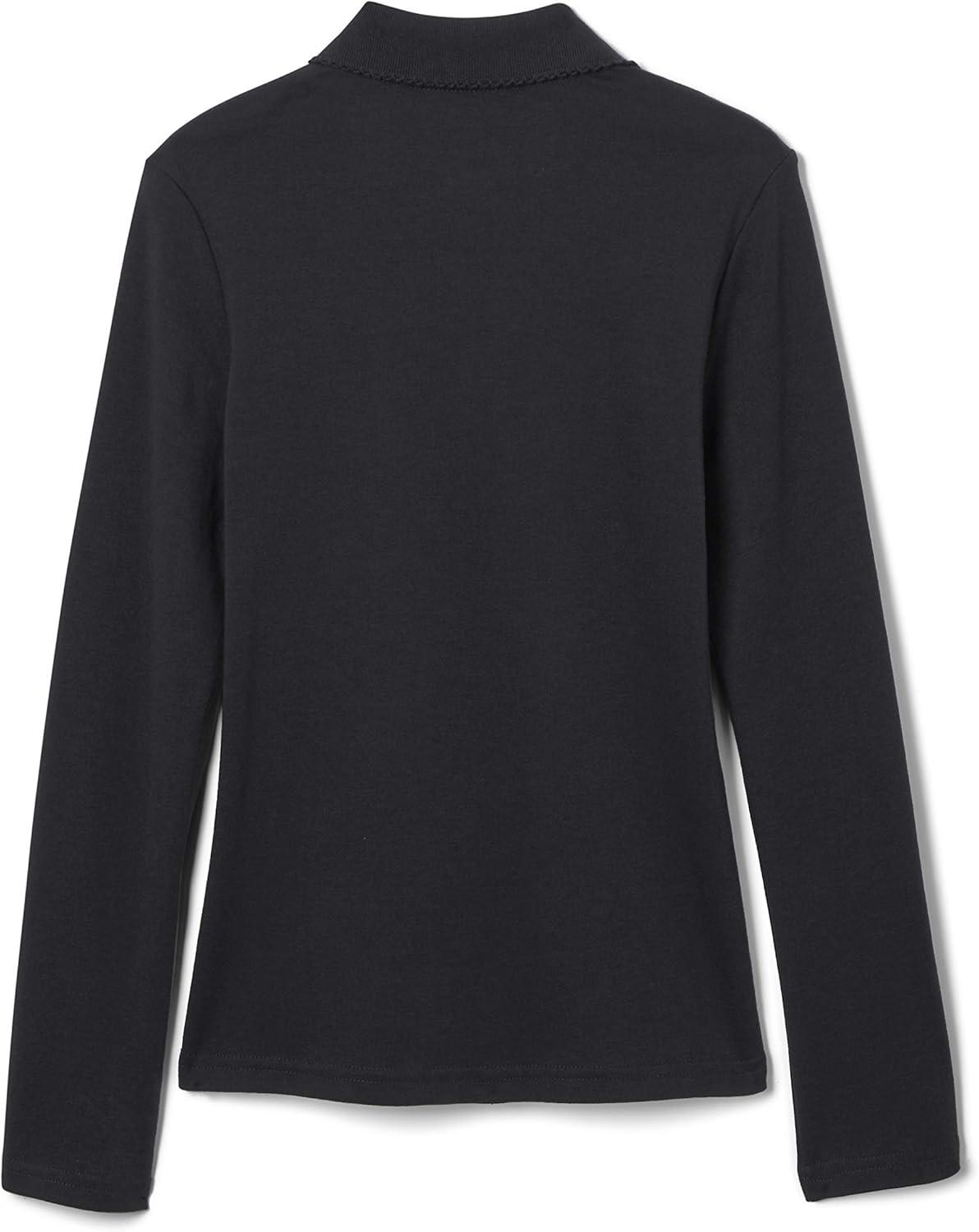 French Toast Girls’ Picot Collar Polo Shirt with Long Sleeves (Kids Standard & Plus Size)(Black/Black)