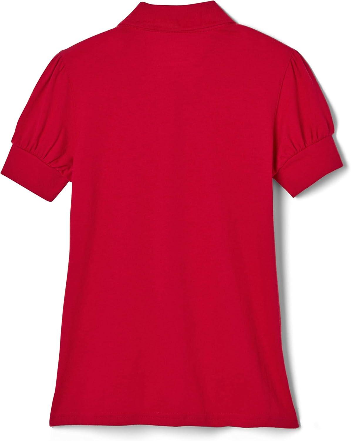 French Toast Girls Puff Sleeve Double Button Polo(Red)