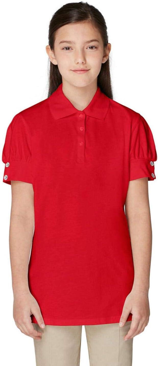 French Toast Girls Puff Sleeve Double Button Polo(Red)