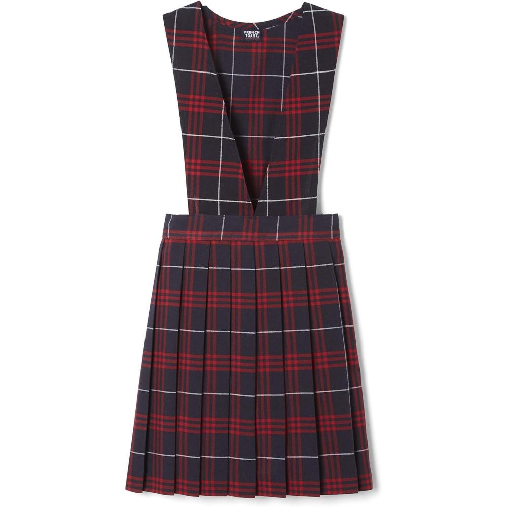 French Toast girls V-neck Jumper(Navy & Red Plaid)