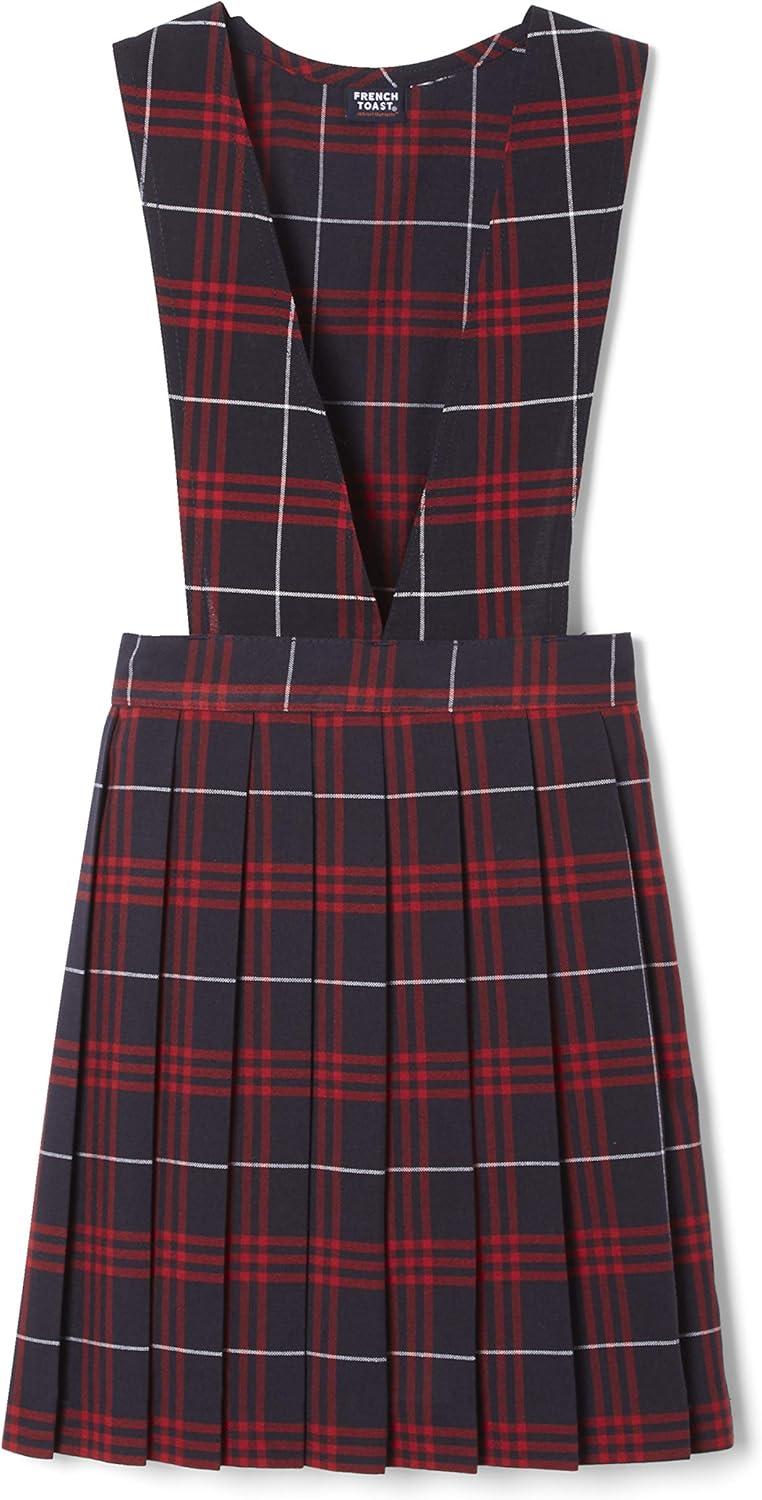 French Toast girls V-neck Jumper(Navy & Red Plaid)