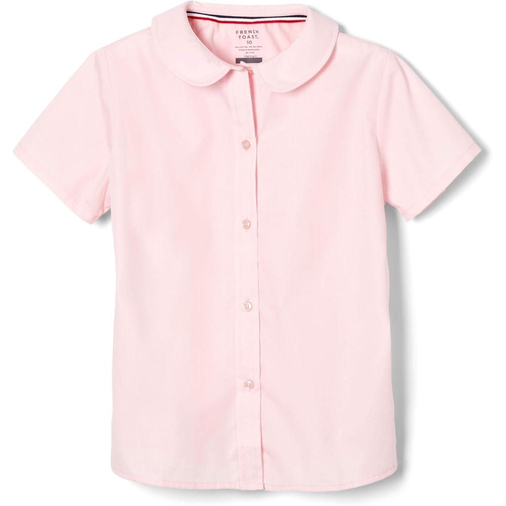 French Toast Peter Pan Collar Short Sleeve Blouse (Girls Standard & Plus Sizes), Blue,(Pink)