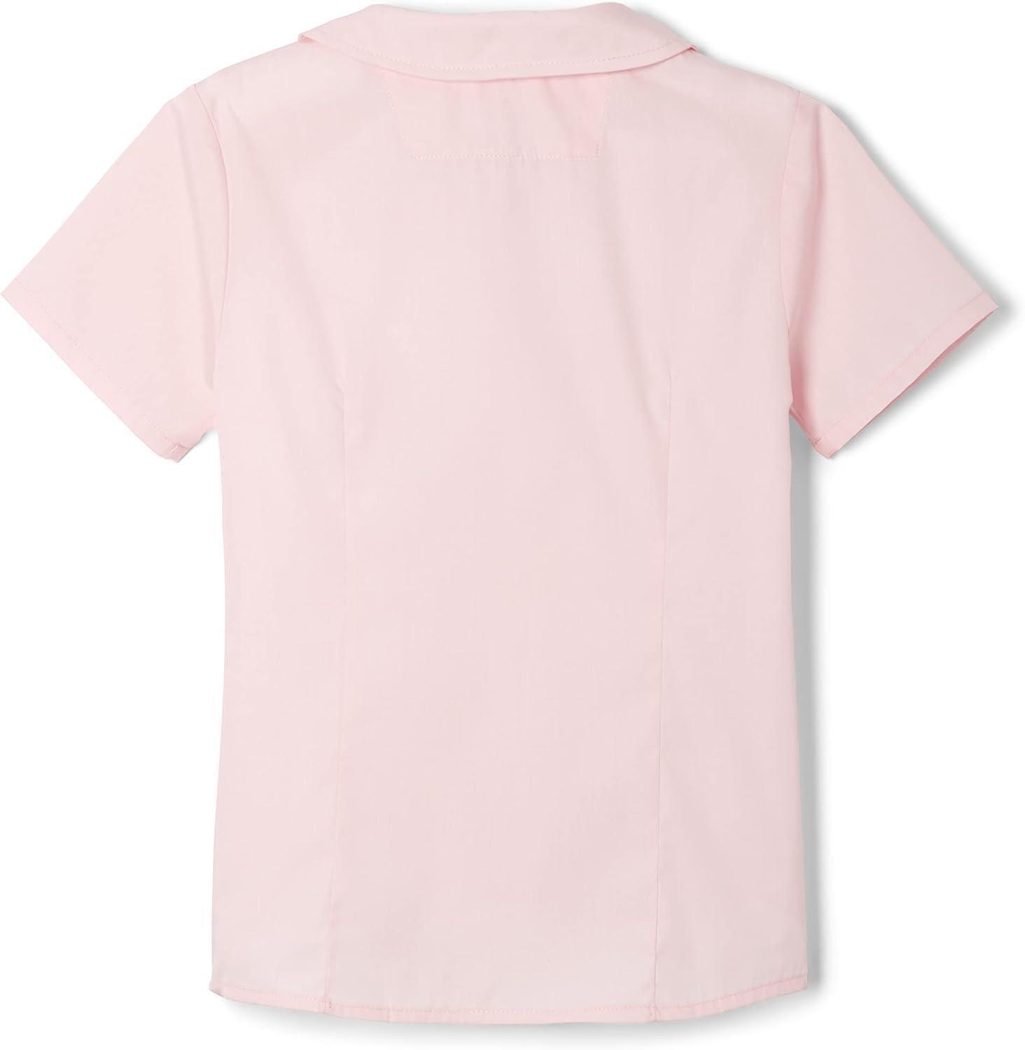 French Toast Peter Pan Collar Short Sleeve Blouse (Girls Standard & Plus Sizes), Blue,(Pink)