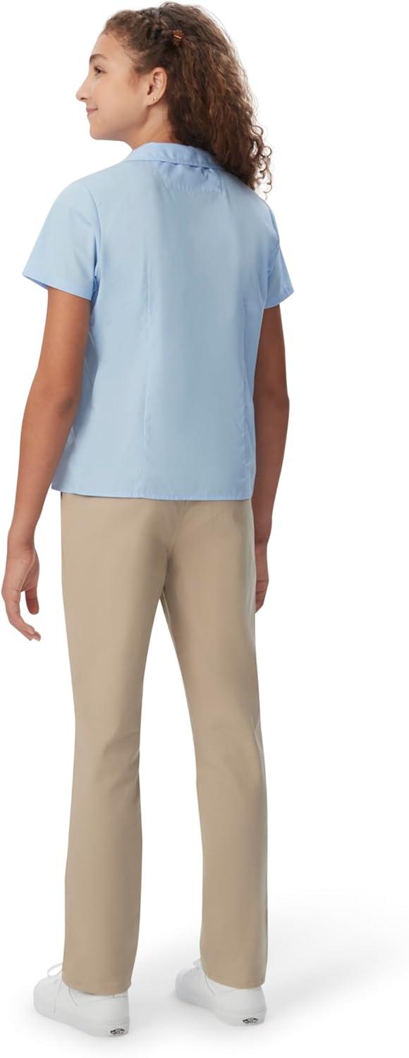French Toast Peter Pan Collar Short Sleeve Blouse (Girls Standard & Plus Sizes), Blue,(Pink)