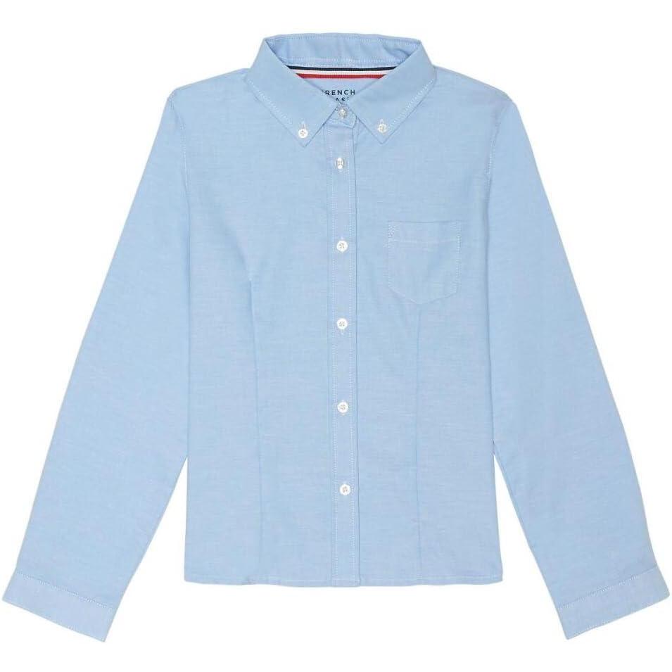 French Toast Girls’ Fitted Wrinkle-Resistant Long Sleeve Oxford Shirt(Blue)