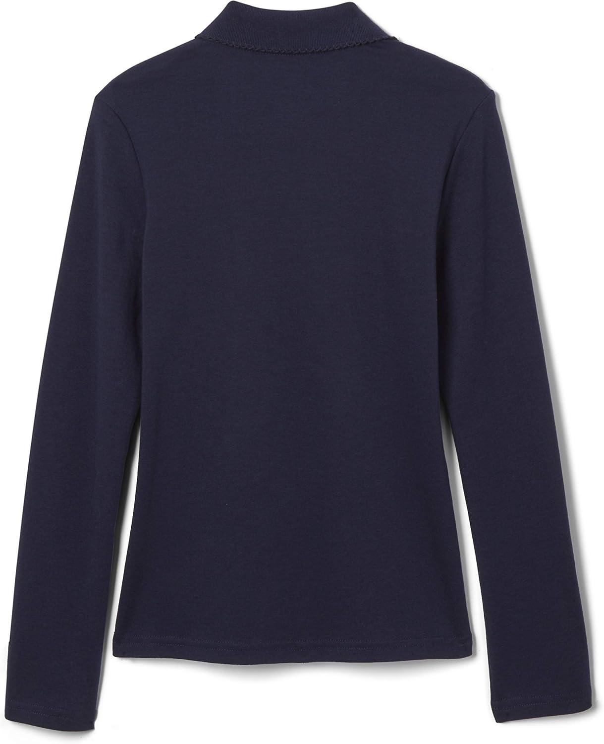 French Toast Girls’ Picot Collar Polo Shirt with Long Sleeves (Kids Standard & Plus Size)(Navy)