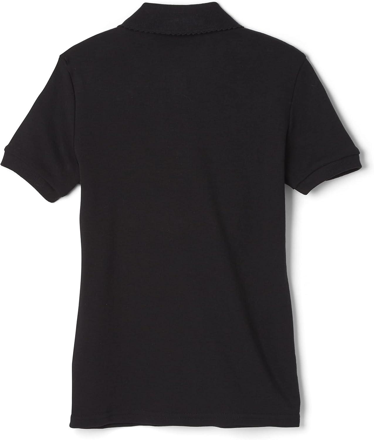 French Toast Girls’ Picot Collar Polo Short Sleeve Shirt (Kids Standard & Plus Size), Black, 10-12