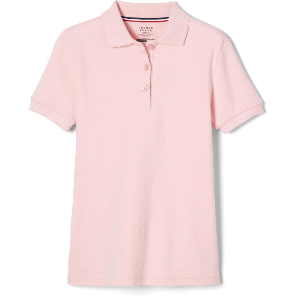 French Toast Girls’ Picot Collar Polo Short Sleeve Shirt (Kids Standard & Plus Size), Pink, 10-12