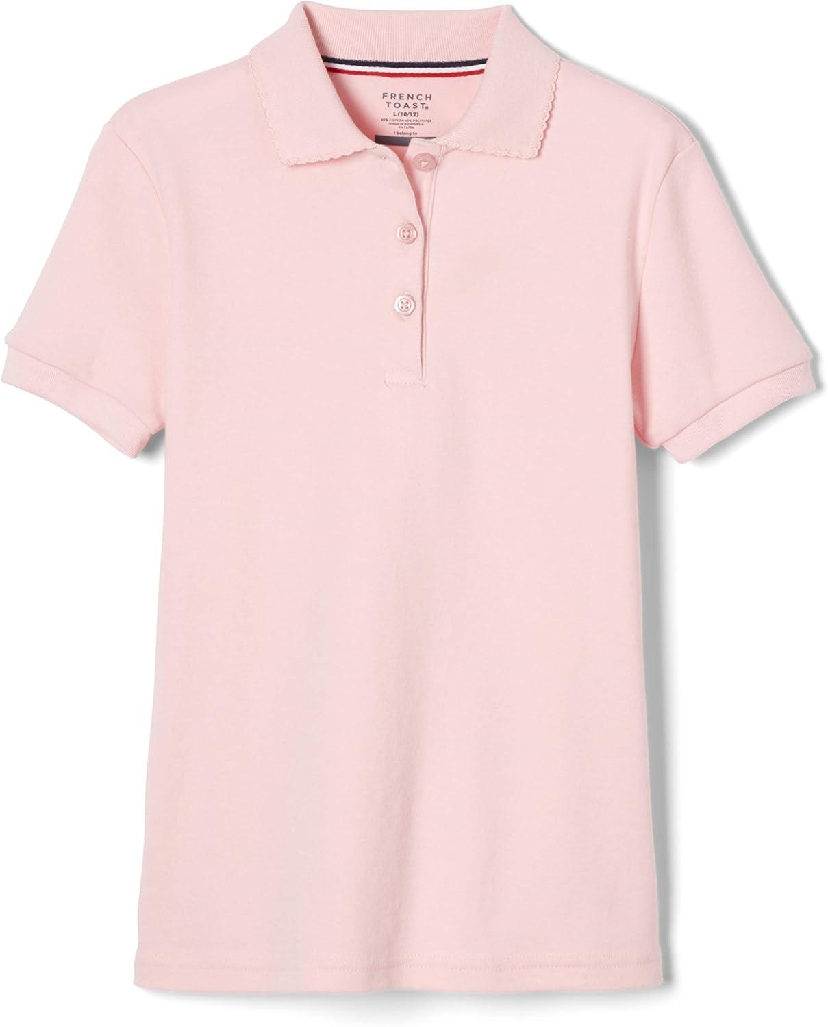 French Toast Girls’ Picot Collar Polo Short Sleeve Shirt (Kids Standard & Plus Size), Pink, 10-12