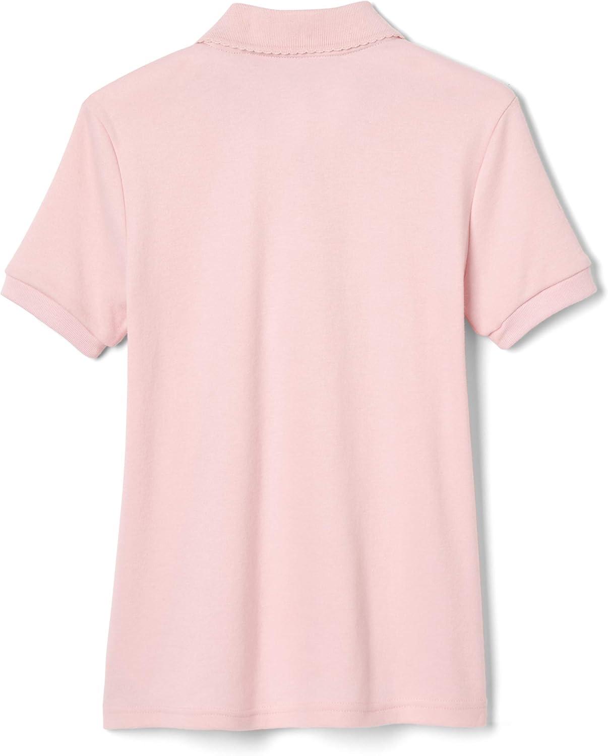 French Toast Girls’ Picot Collar Polo Short Sleeve Shirt (Kids Standard & Plus Size), Pink, 10-12