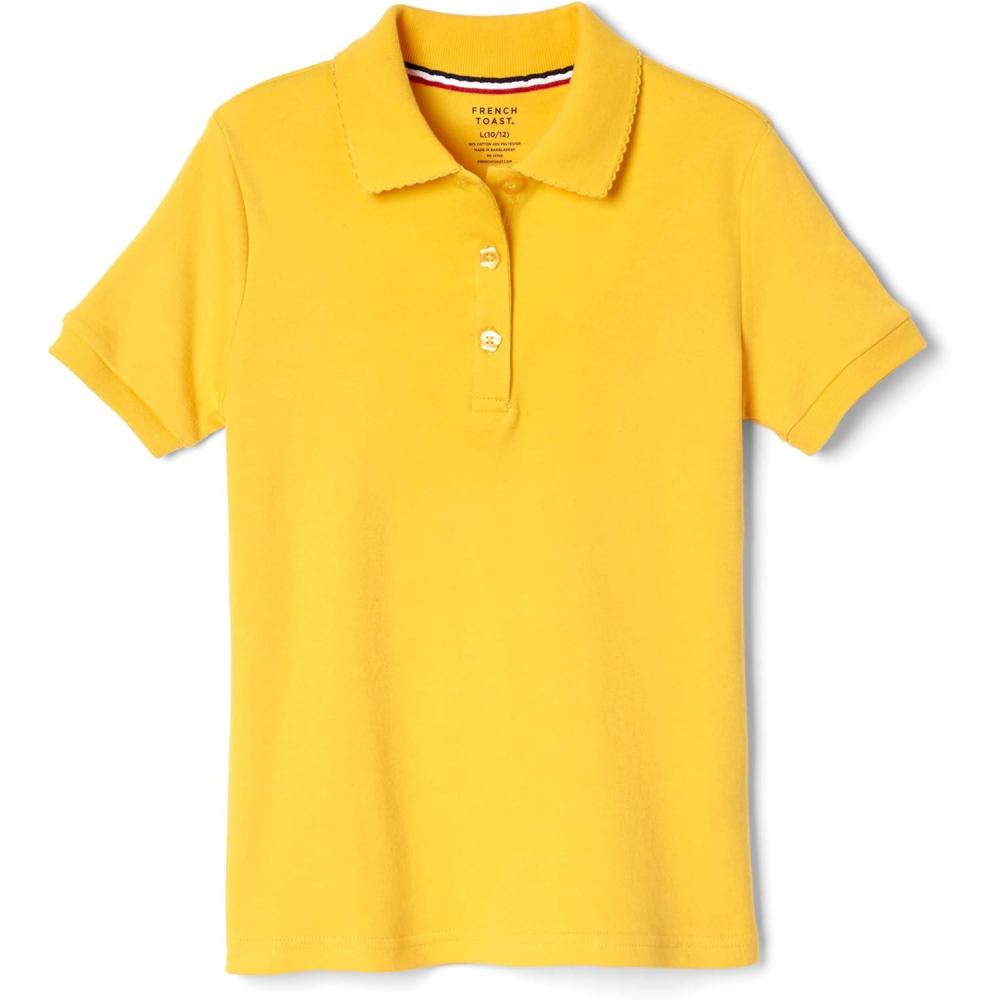 French Toast Girls’ Picot Collar Polo Short Sleeve Shirt (Kids Standard & Plus Size), Gold, 10-12