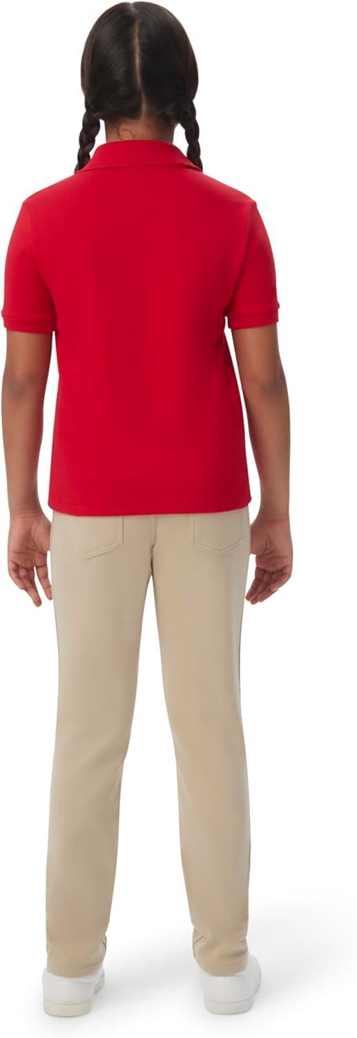 French Toast Girls’ Picot Collar Polo Short Sleeve Shirt (Kids Standard & Plus Size), Red, 10-12
