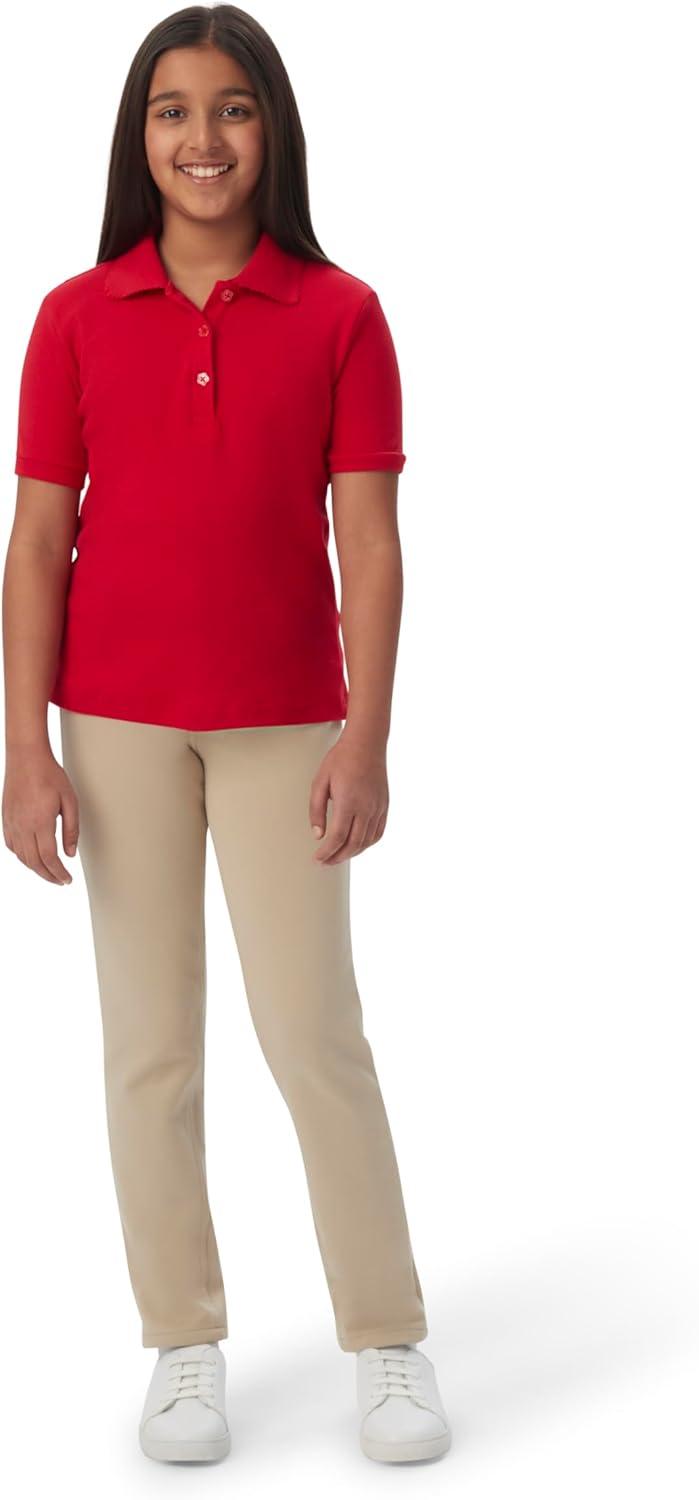 French Toast Girls’ Picot Collar Polo Short Sleeve Shirt (Kids Standard & Plus Size), Red, 10-12