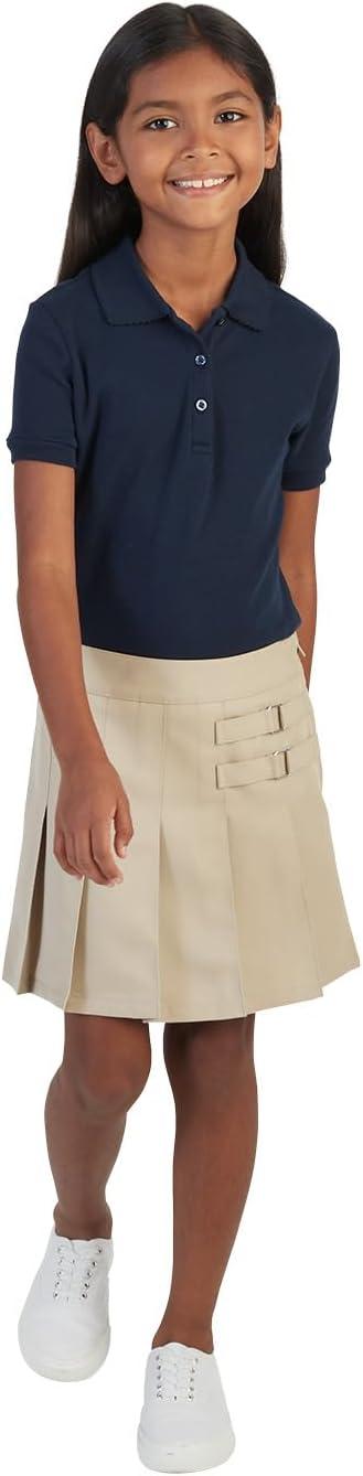 French Toast Little Girls Short Sleeve Picot Collar Interlock Polo, Navy, Small/6/6x