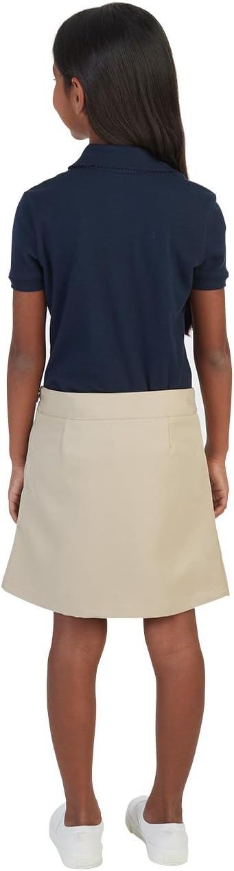 French Toast Little Girls Short Sleeve Picot Collar Interlock Polo, Navy, Small/6/6x
