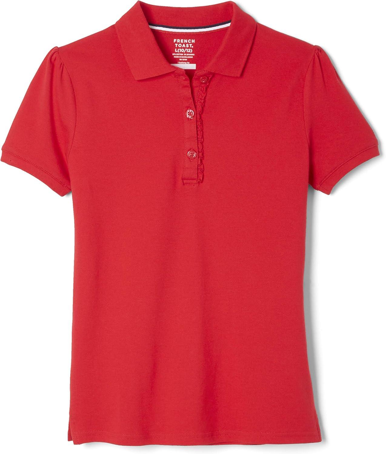 French Toast Girls’ Short Sleeve Ruffle Polo(Red)