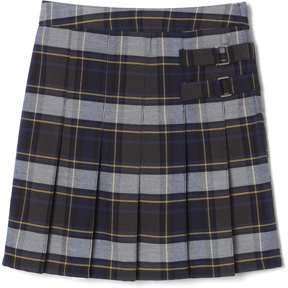 French Toast Girls’ Adjustable Waist Plaid 2-Tab Scooter(Blue & Gold Plaid)