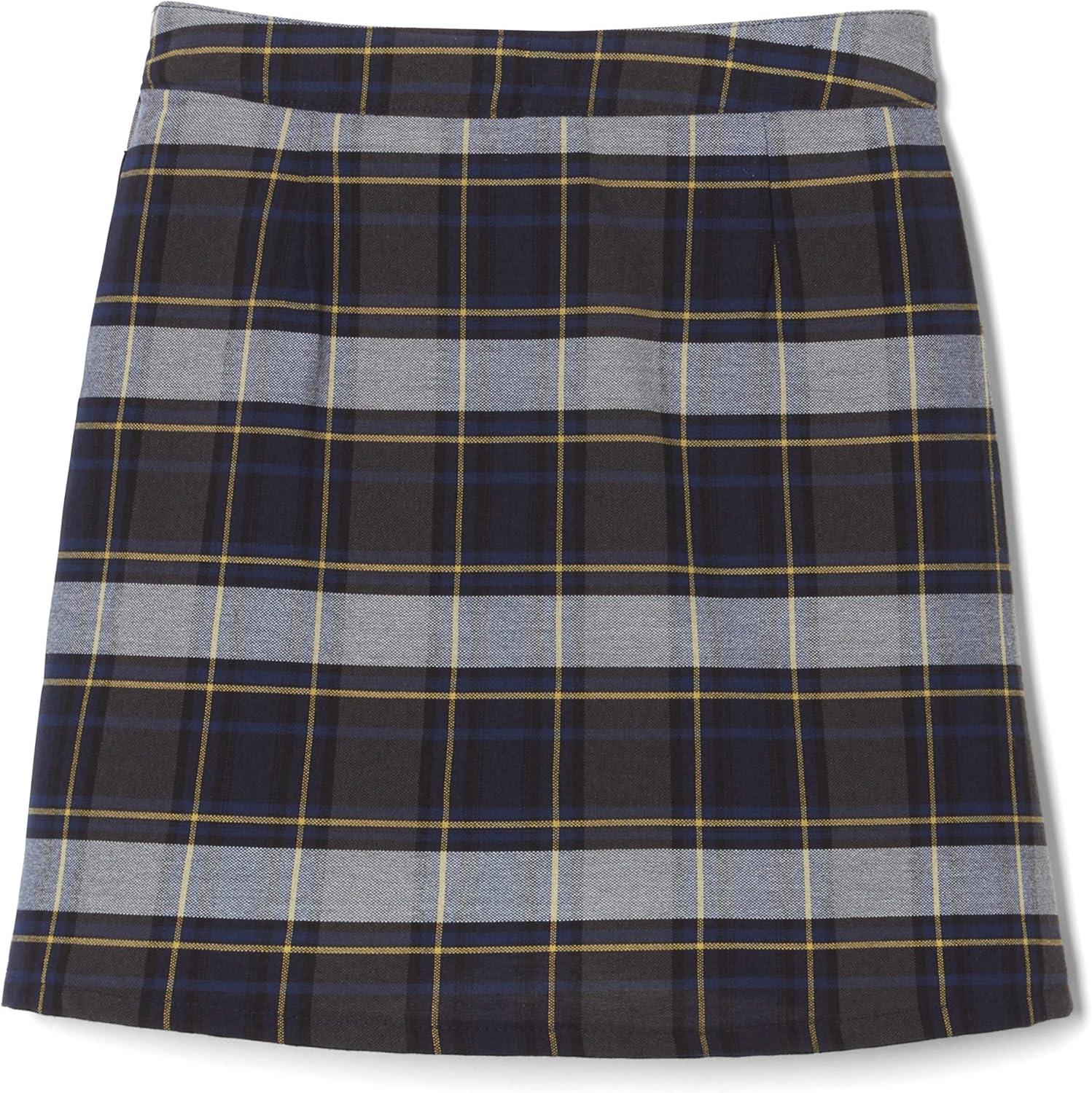 French Toast Girls’ Adjustable Waist Plaid 2-Tab Scooter(Blue & Gold Plaid)