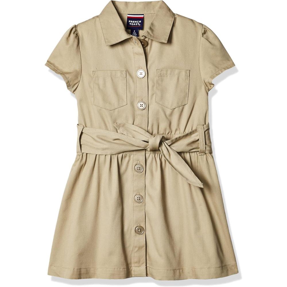 French Toast Girls’ Short Sleeve Safari Dress(Khaki Beige)