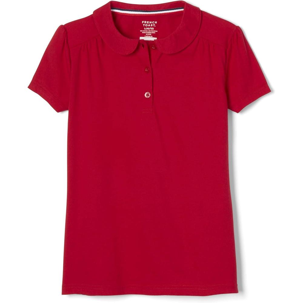 French Toast Toddler Girls Short Sleeve Peter Pan Collar Polo(Red)