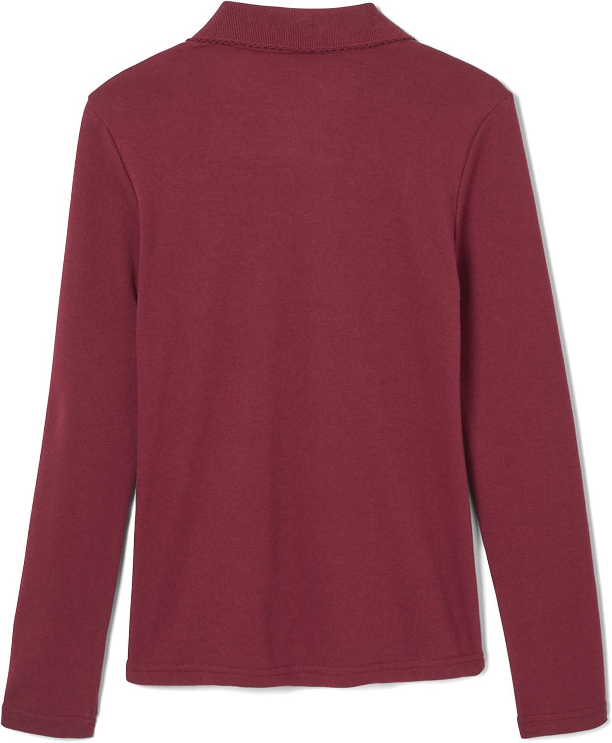 French Toast Girls’ Picot Collar Polo Shirt with Long Sleeves (Kids Standard & Plus Size)(Burgundy)