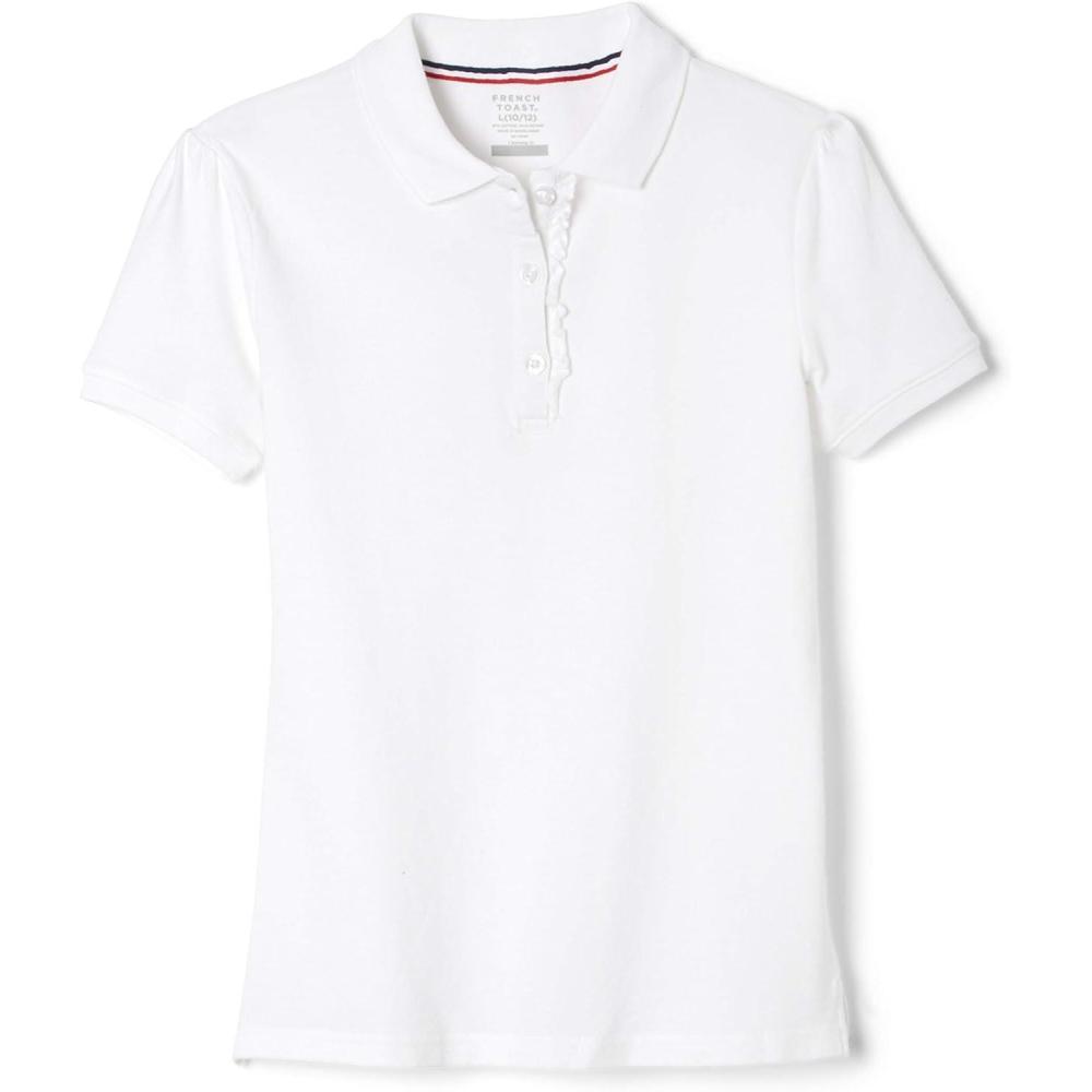 French Toast Girls’ Short Sleeve Ruffle Polo(White)