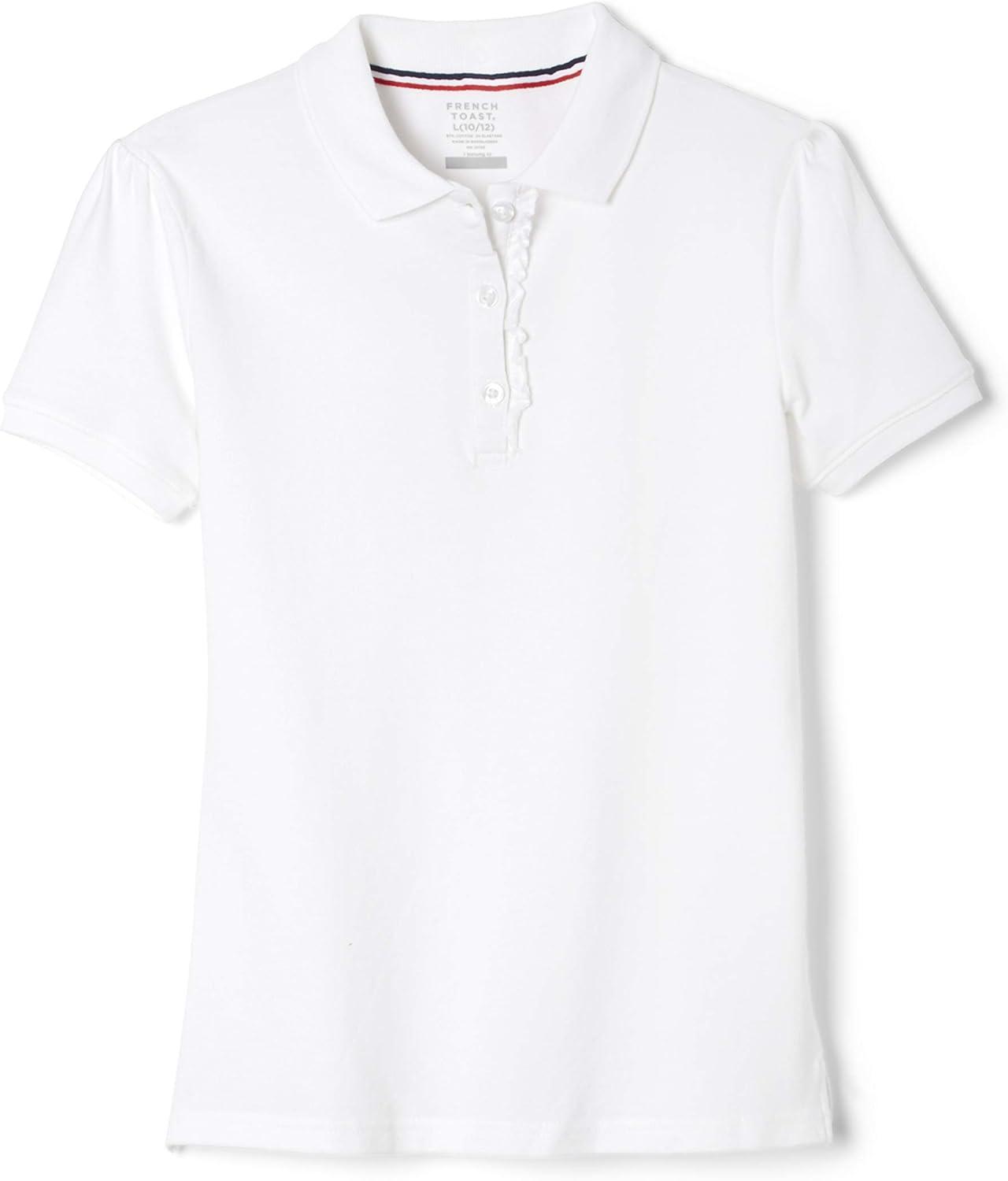 French Toast Girls’ Short Sleeve Ruffle Polo(White)