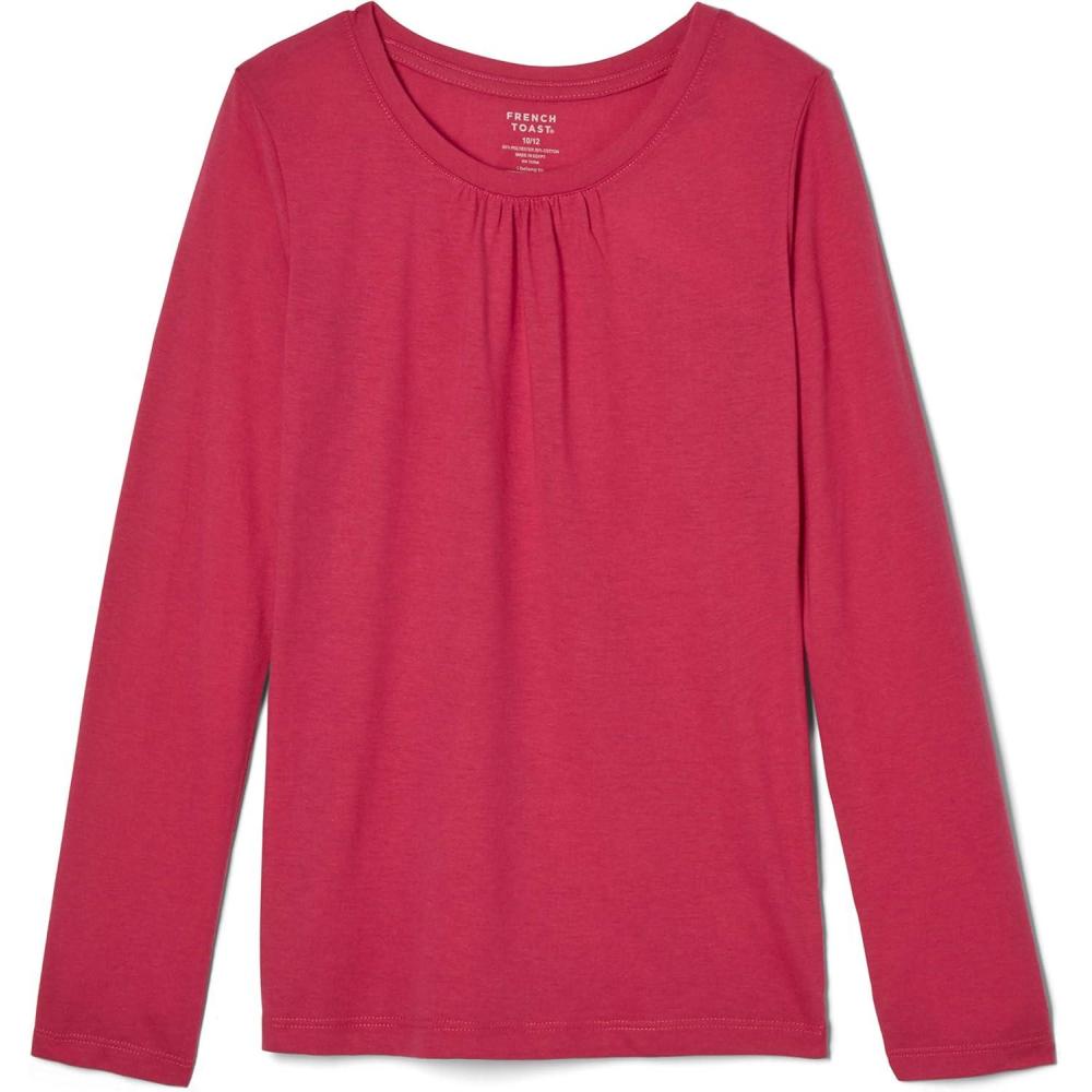 French Toast Girls Long Sleeve Crewneck Tee T Shirt(Fuchsia Pink)