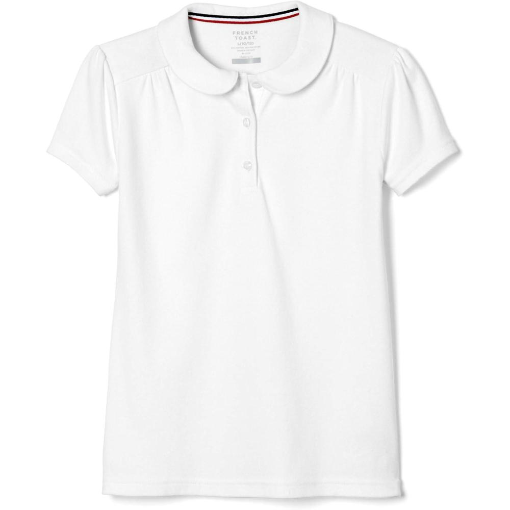 French Toast Toddler Girls Short Sleeve Peter Pan Collar Polo(White)