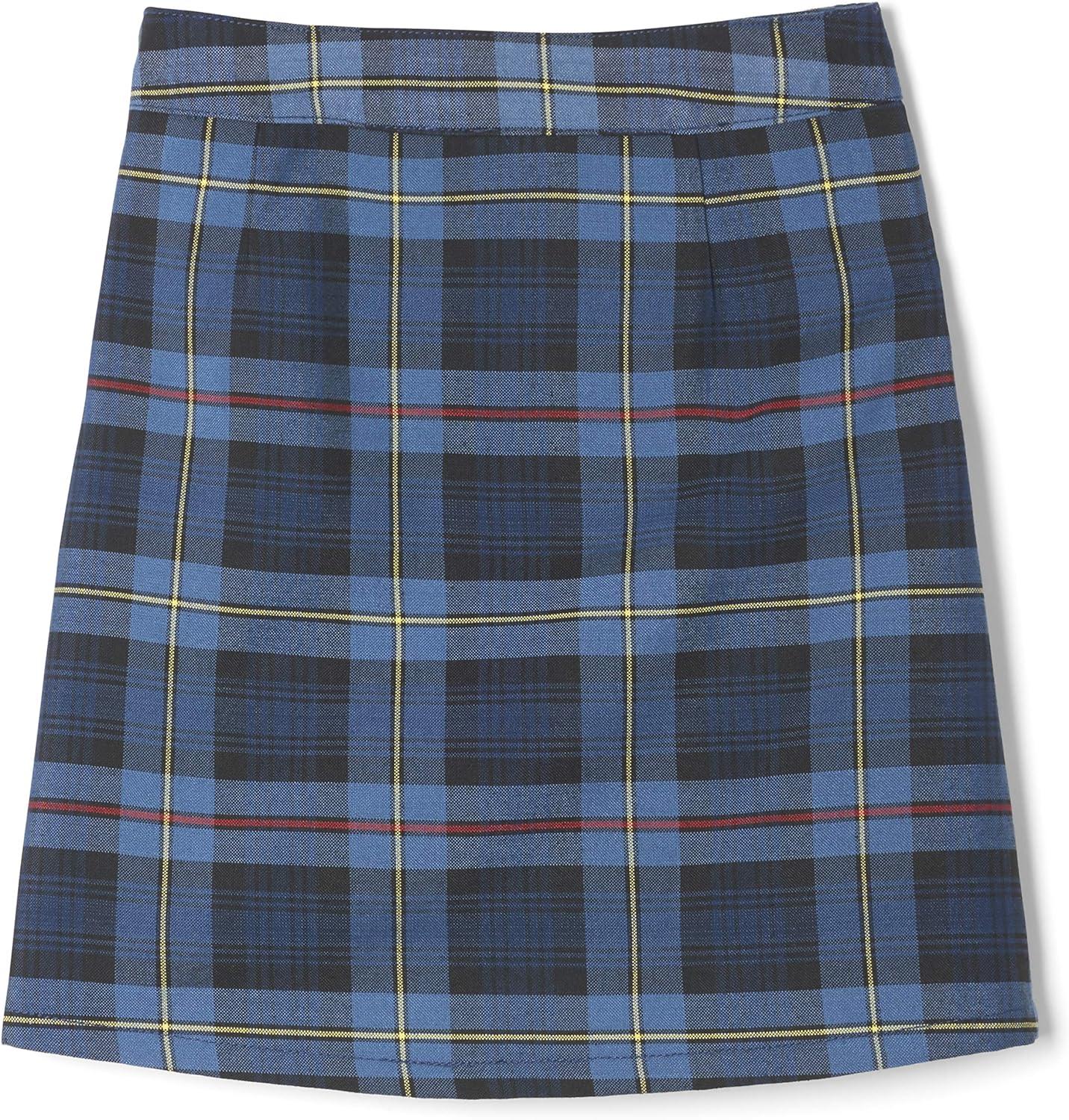 French Toast Girls’ Plaid Adjustable Waist Pleated-Front Two-tab Scooter(Blue & Red Plaid)