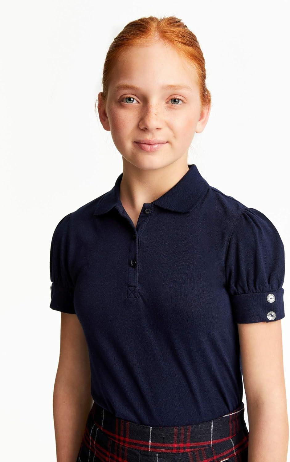 French Toast Girls Puff Sleeve Double Button Polo(Navy)