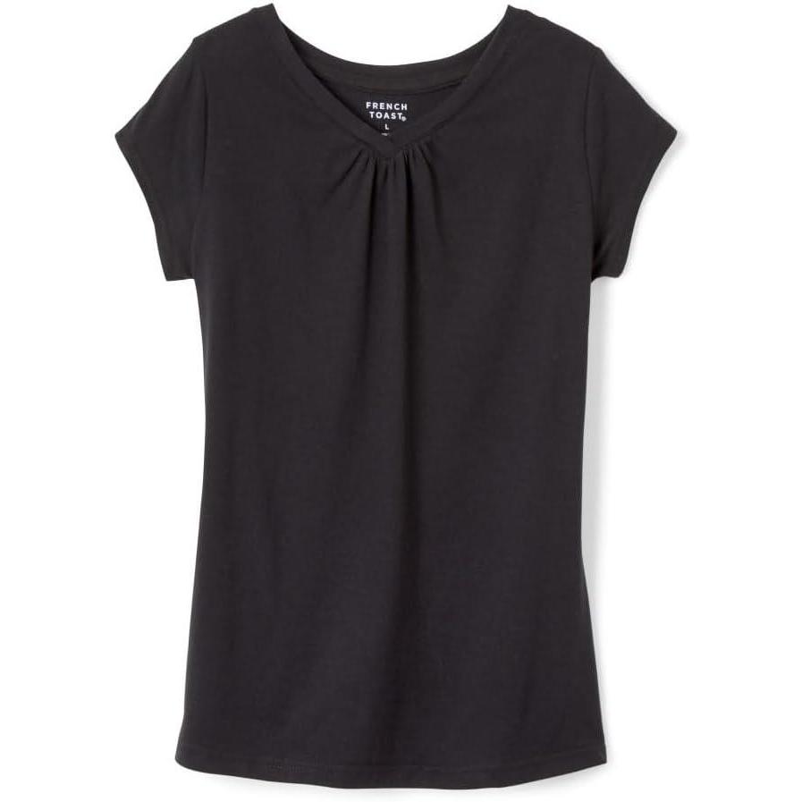 French Toast Girls Short Sleeve V-Neck T-Shirt Tee(Black)