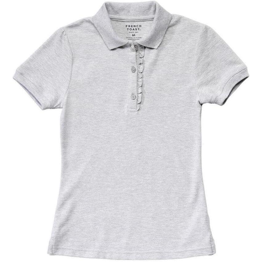 French Toast Girls’ Short Sleeve Ruffle Polo(Heather Gray)
