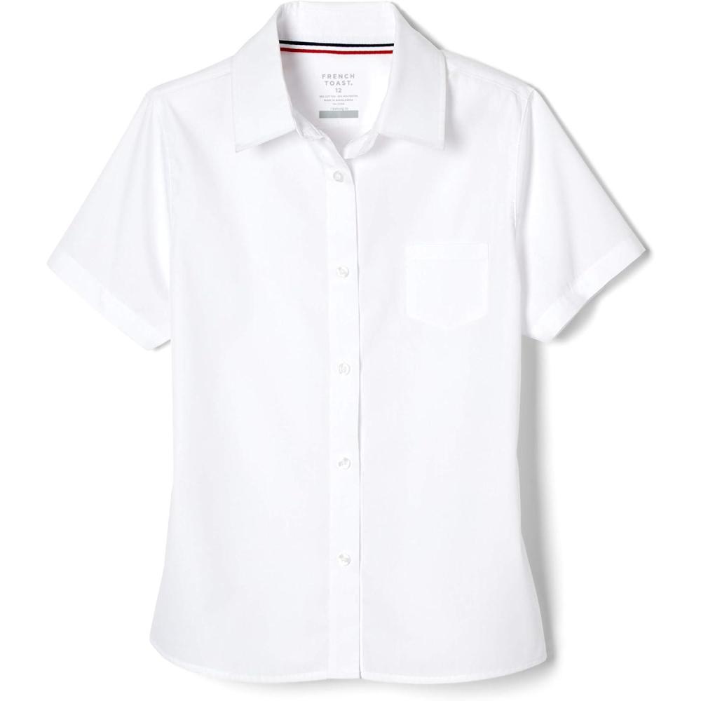 French Toast Girls’ Short Sleeve Blouse with Pocket(White)