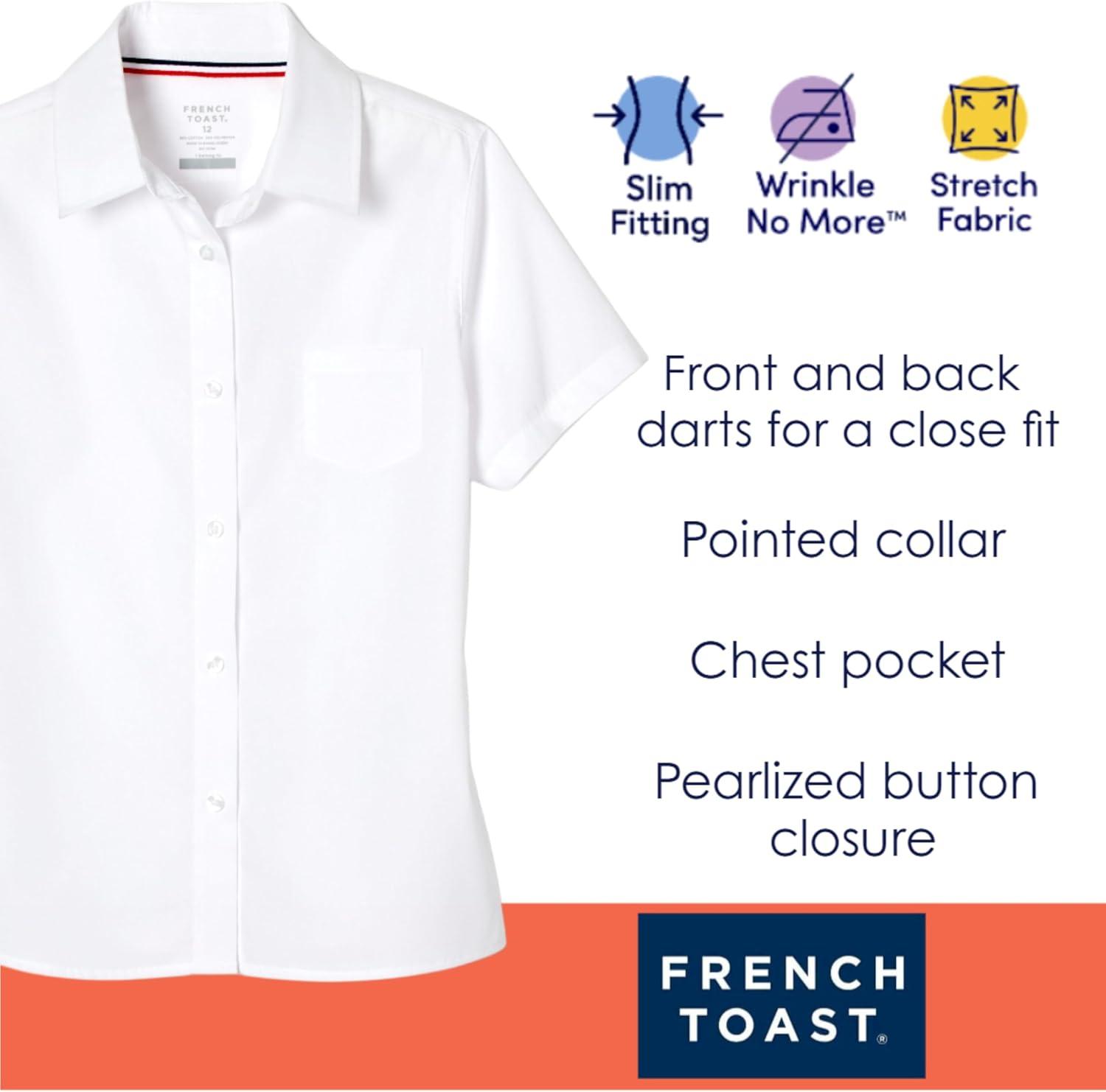 French Toast Girls’ Short Sleeve Blouse with Pocket(White)