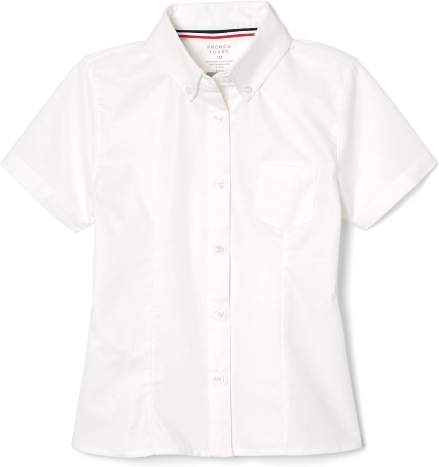 French Toast Girls’ Fitted Short Sleeve Wrinkle-Resistant Blouse(White)