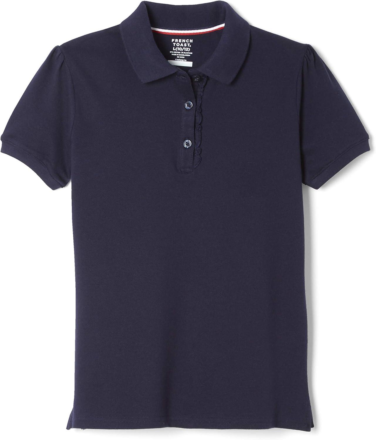 French Toast Girls’ Short Sleeve Ruffle Polo(Navy)