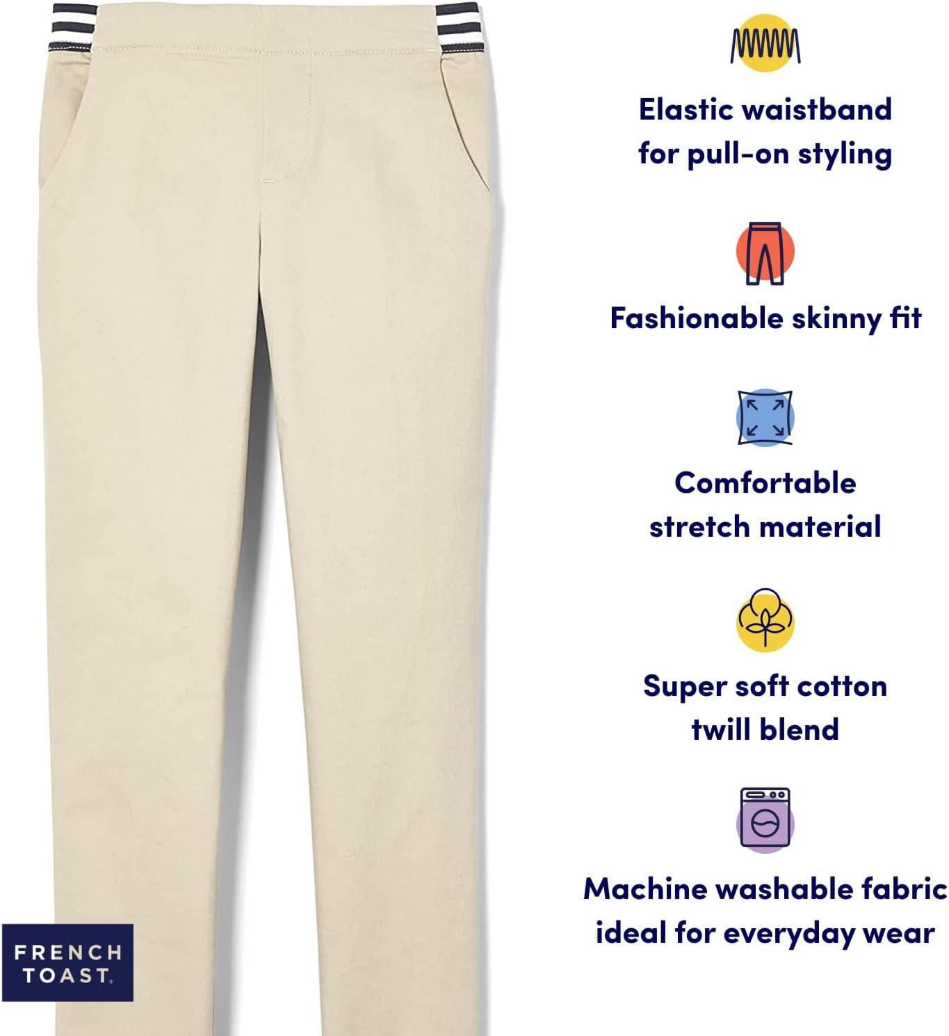 French Toast Girls Pull On Skinny Fit Stretch Pants with Elastic Waist and Pockets, School Uniform for Kids(Navy)